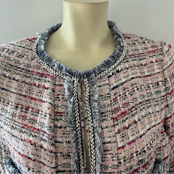 525 America Women’s Pink Cream Gold Tweed Fringe Jacket Blazer BohoGlam Barbie M - Picture 4 of 16
